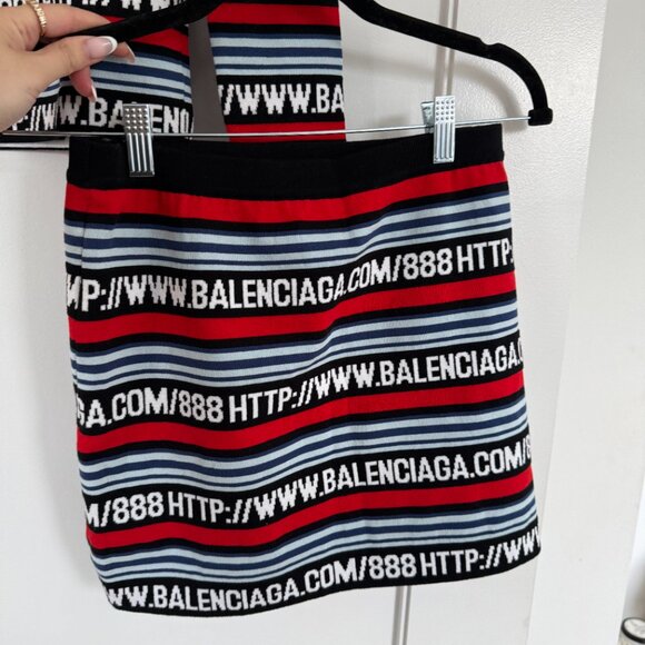 Balenciaga Knit Sweater Miniskirt Coords Multicolor Logo Striped Web Set 2 PC - Picture 10 of 12